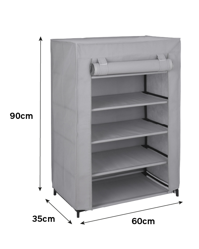 Zapatero Spaceo de tejido gris con 1 compartimento para 15 pares 60x90x35 cm - 2