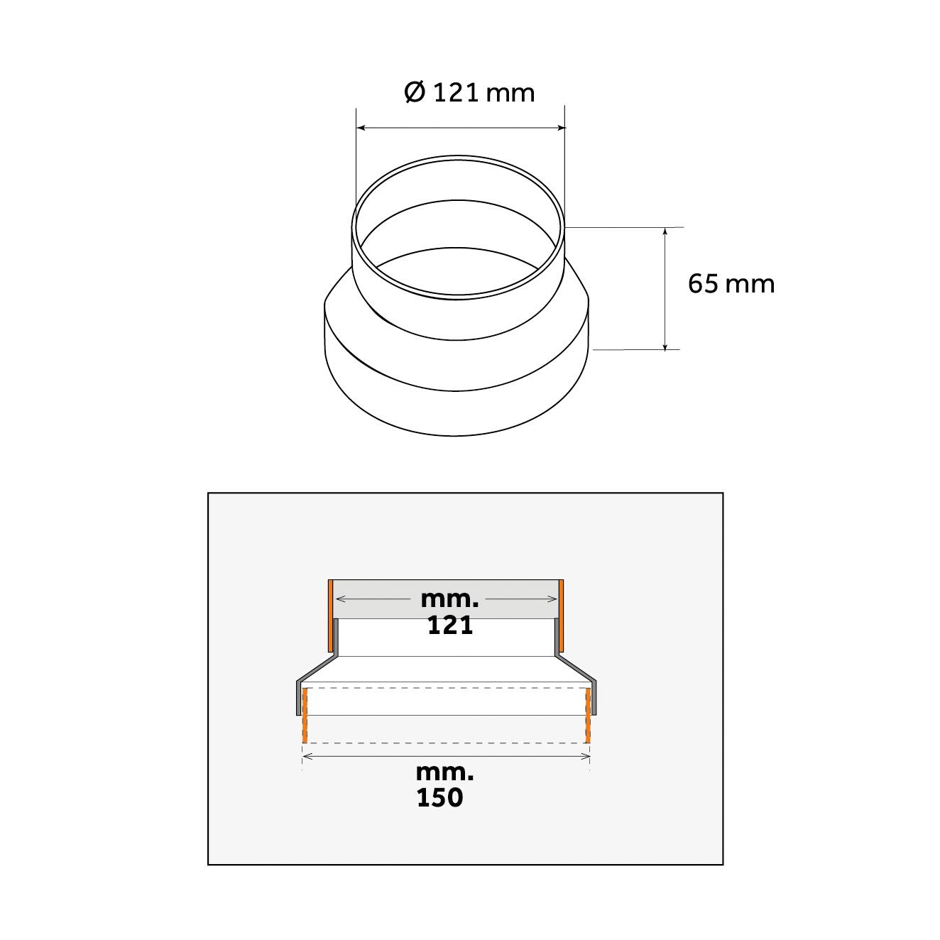 Riduzione per scarico MF ø 120/160 mm in ABS bianco - 4