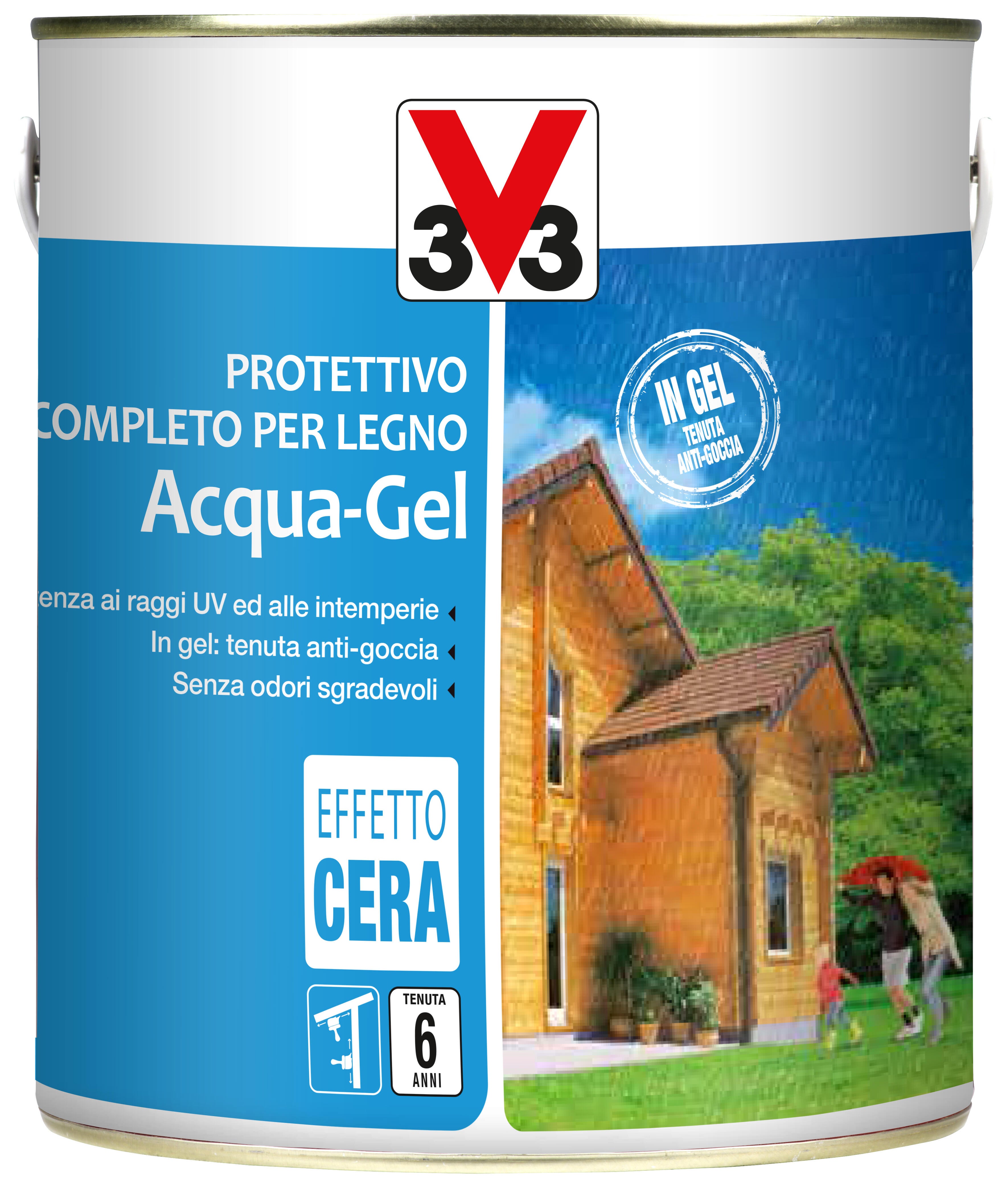 Impregnante per legno da esterno a base acqua V33 Acqua-Gel noce medio satinato 2.5 lt, 6 anni di protezione. - 6