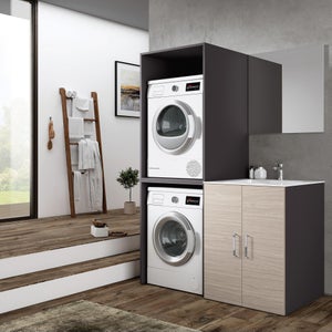 Mobiletto Per Lavatrice E Asciugatrice Con Cassetto - Legno Laminato Bianco, 70x146x64 Cm, Mensola Scorrevole, Salvaspazio