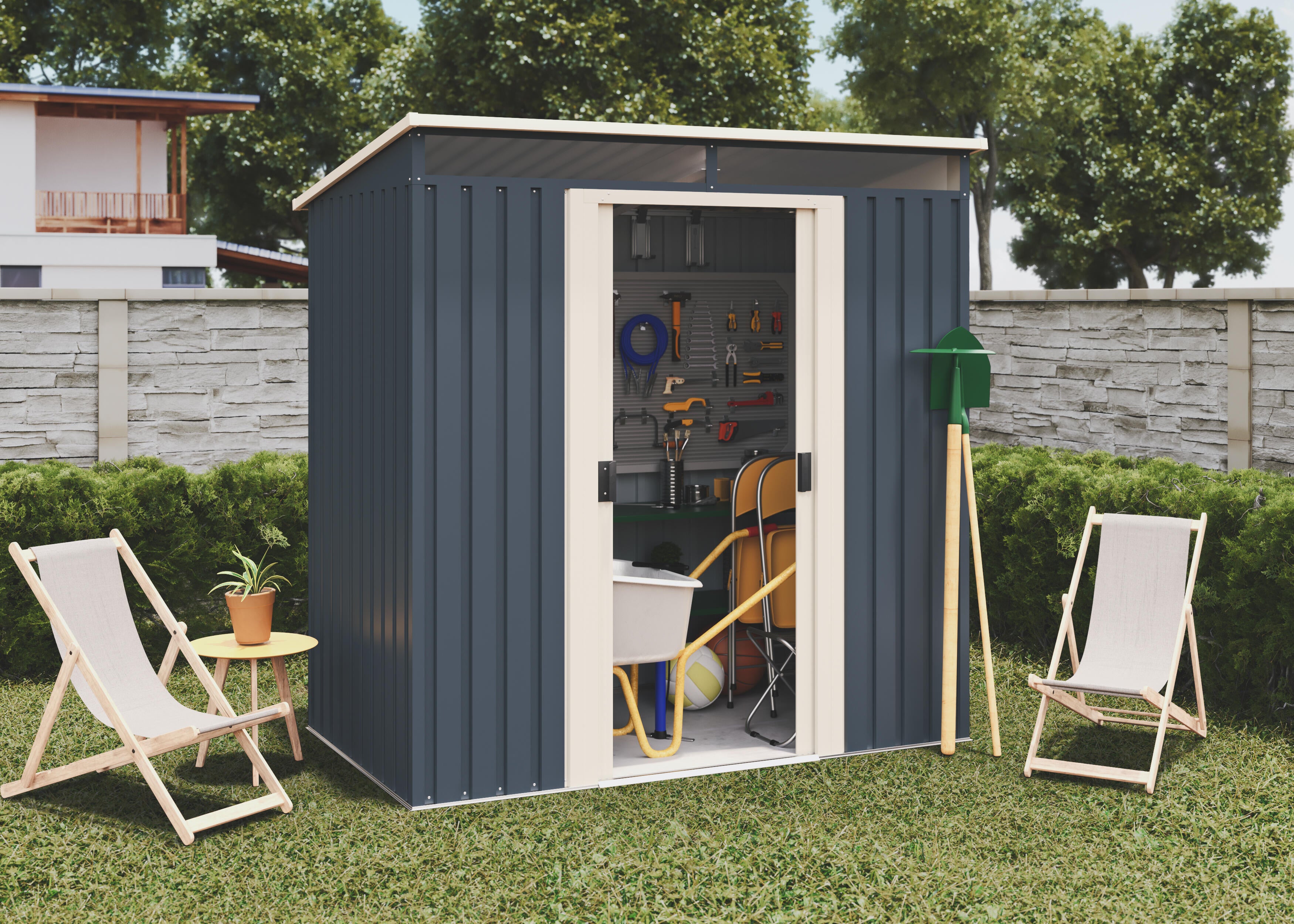 Caseta de metal Hofn de 195x196x121 cm y 2.3 m2 con 0.25 mm espesor y doble puerta corredera HOGGAR - 8