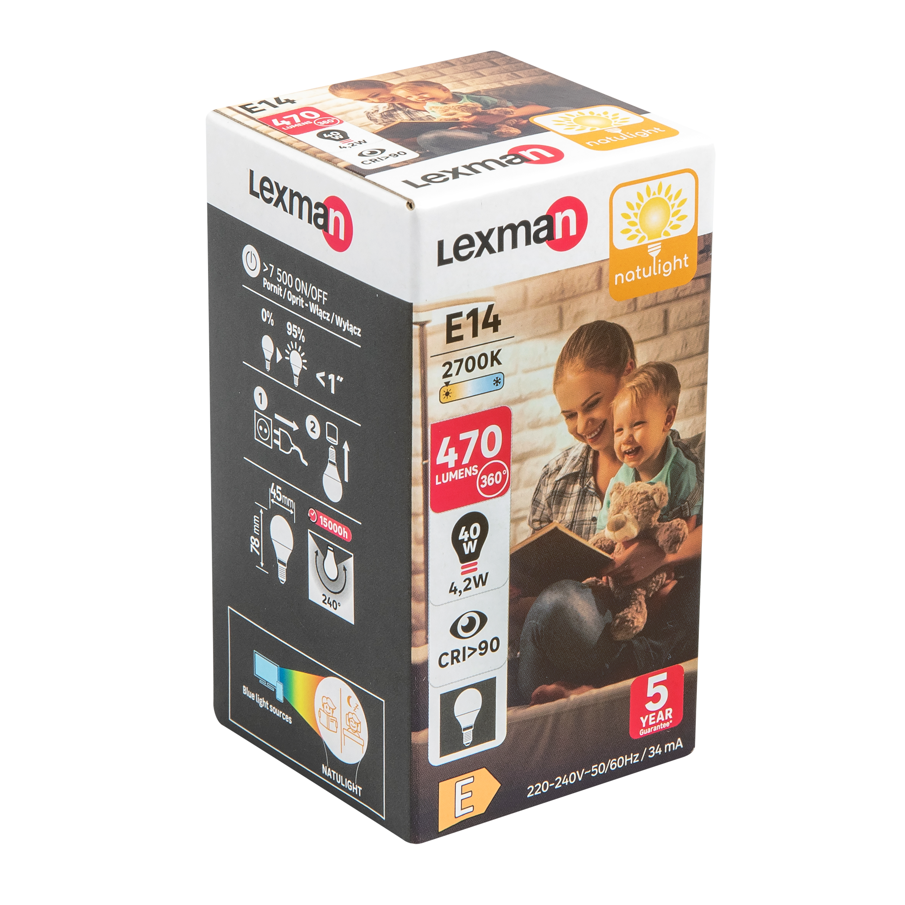 Bombilla LED E14 470 lúmenes 4.2W color de la luz blanco cálido 2700K CRI superior a 90 alta reproducción cromática clase energética E - 3