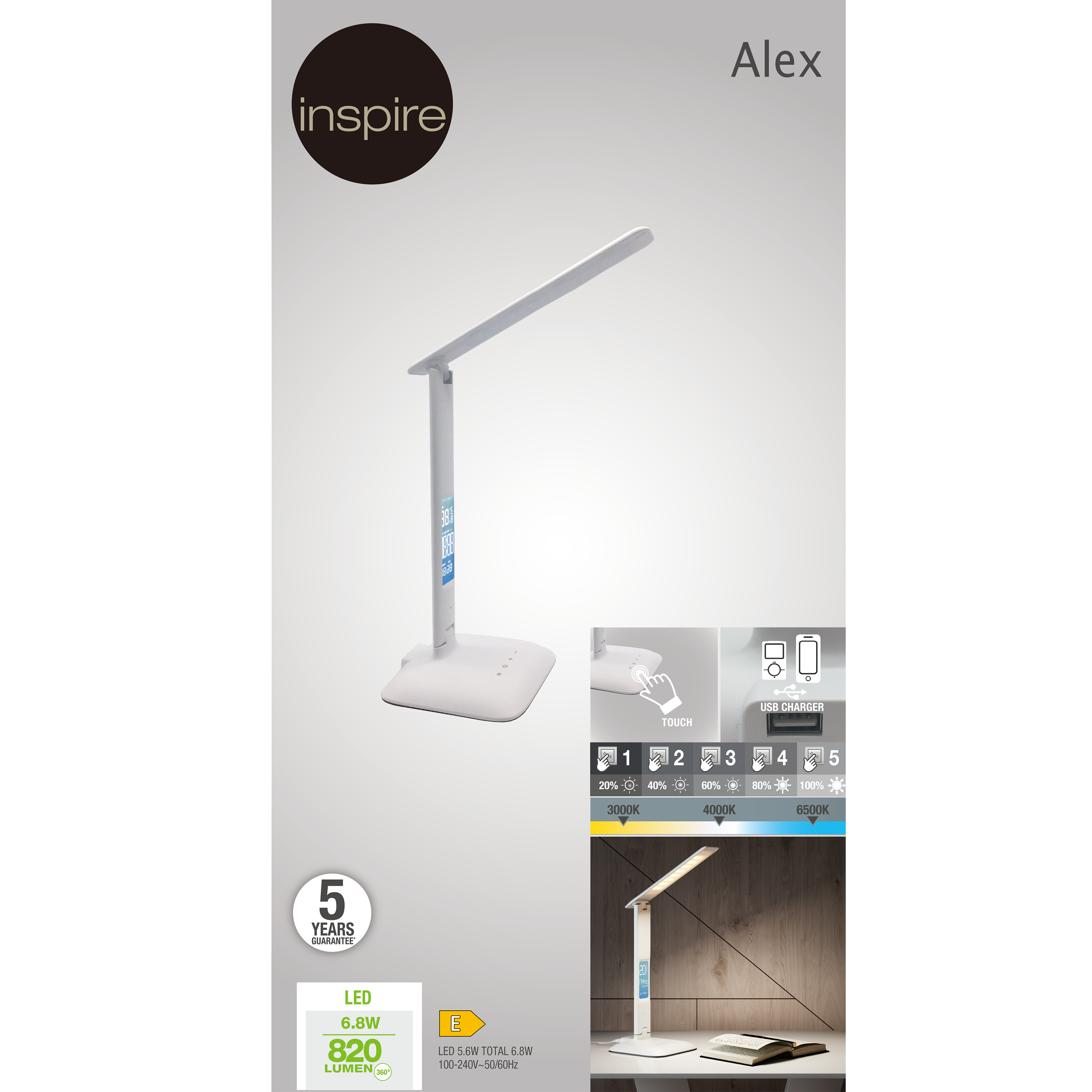 Lampe de bureau Alex tactile, pvc, blanc, H.33 cm, INSPIRELED - 7
