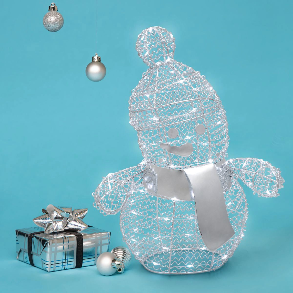 Pupazzo di neve decorativo luminoso in piedi 80 lampadine led bianco freddo L 0.4 m x H 33 cm - 3