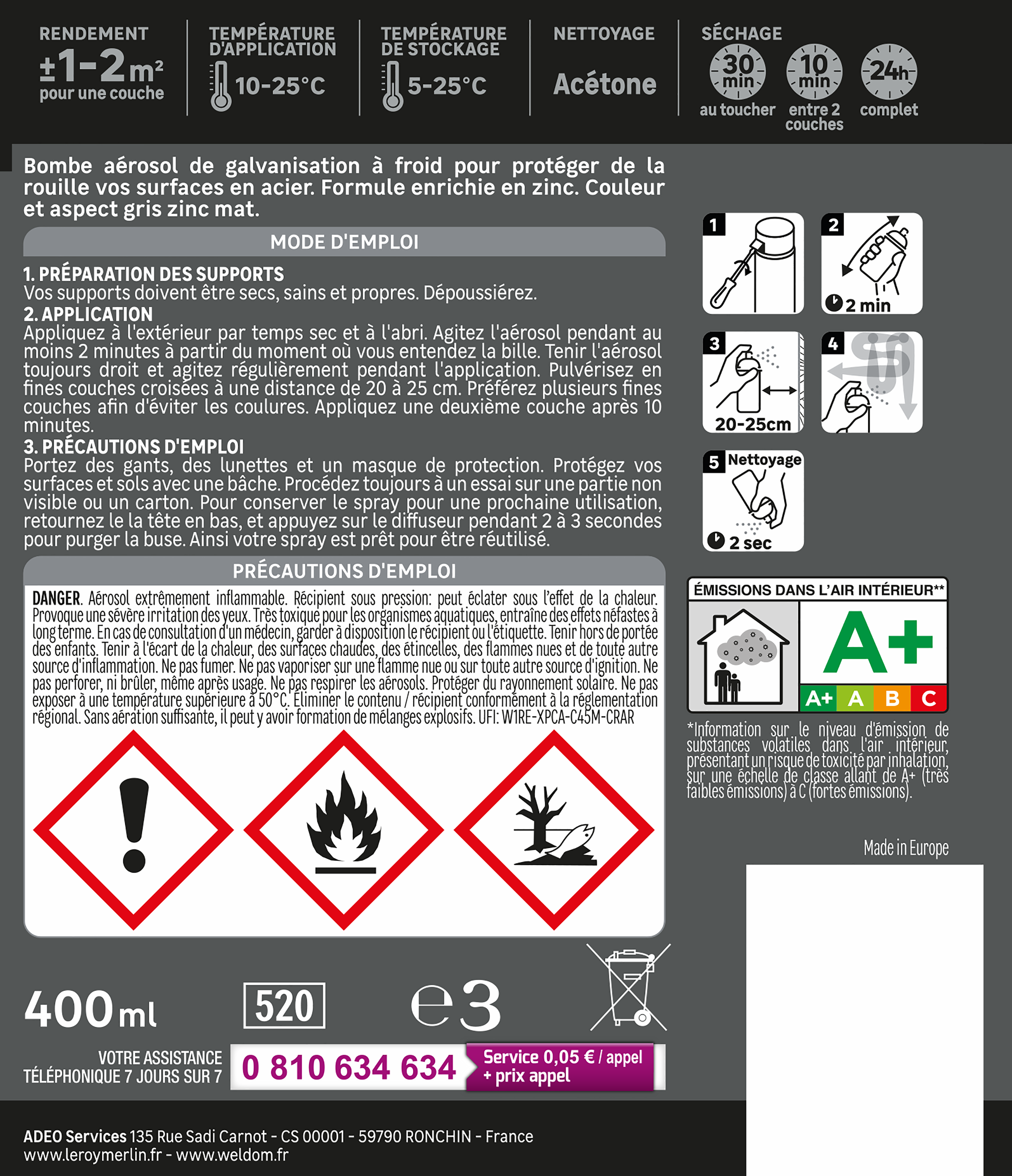 Bombe de peinture Galva LUXENS gris mat - 4