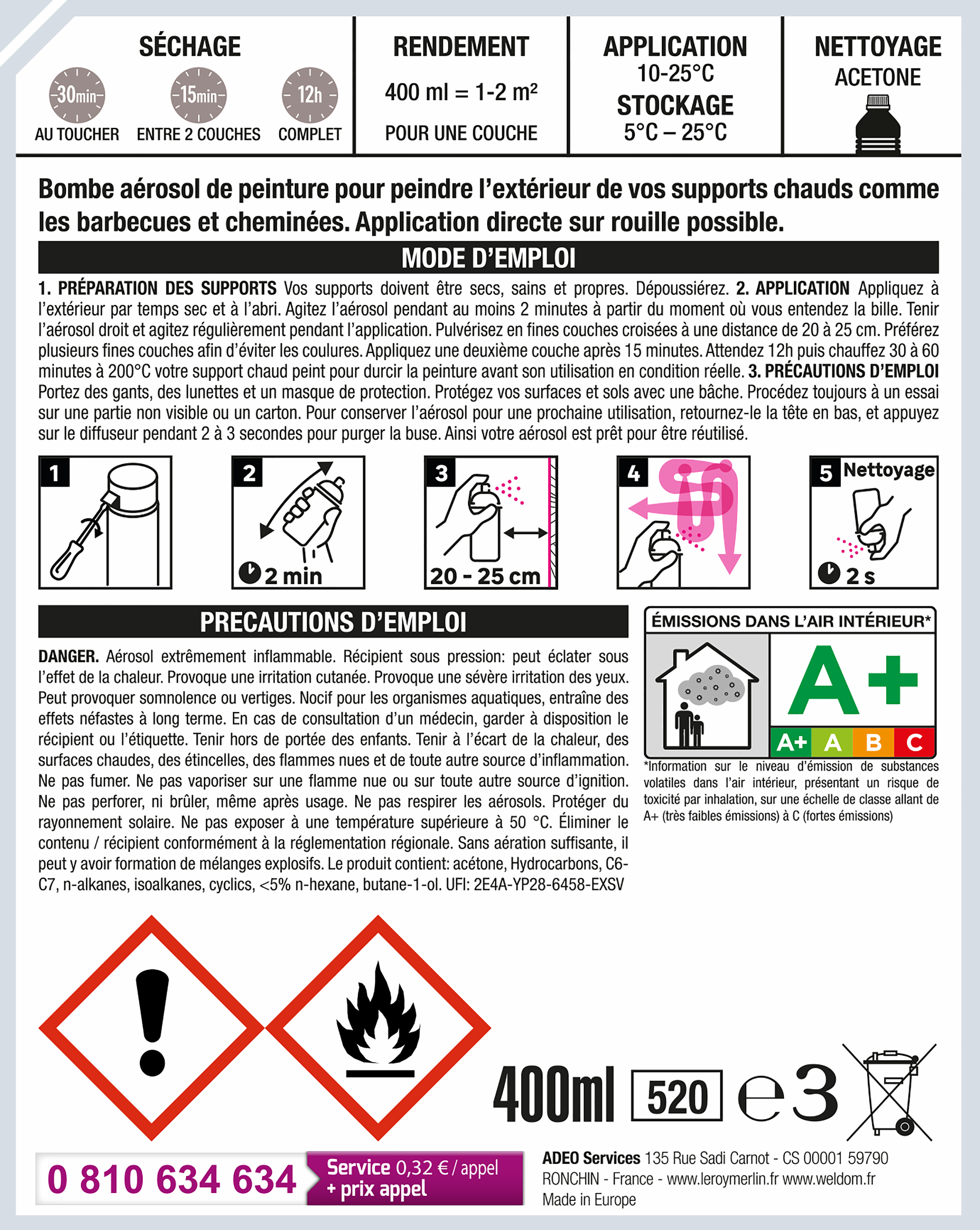 Peinture aérosol Haute température LUXENS noir mat 400 ml - 4