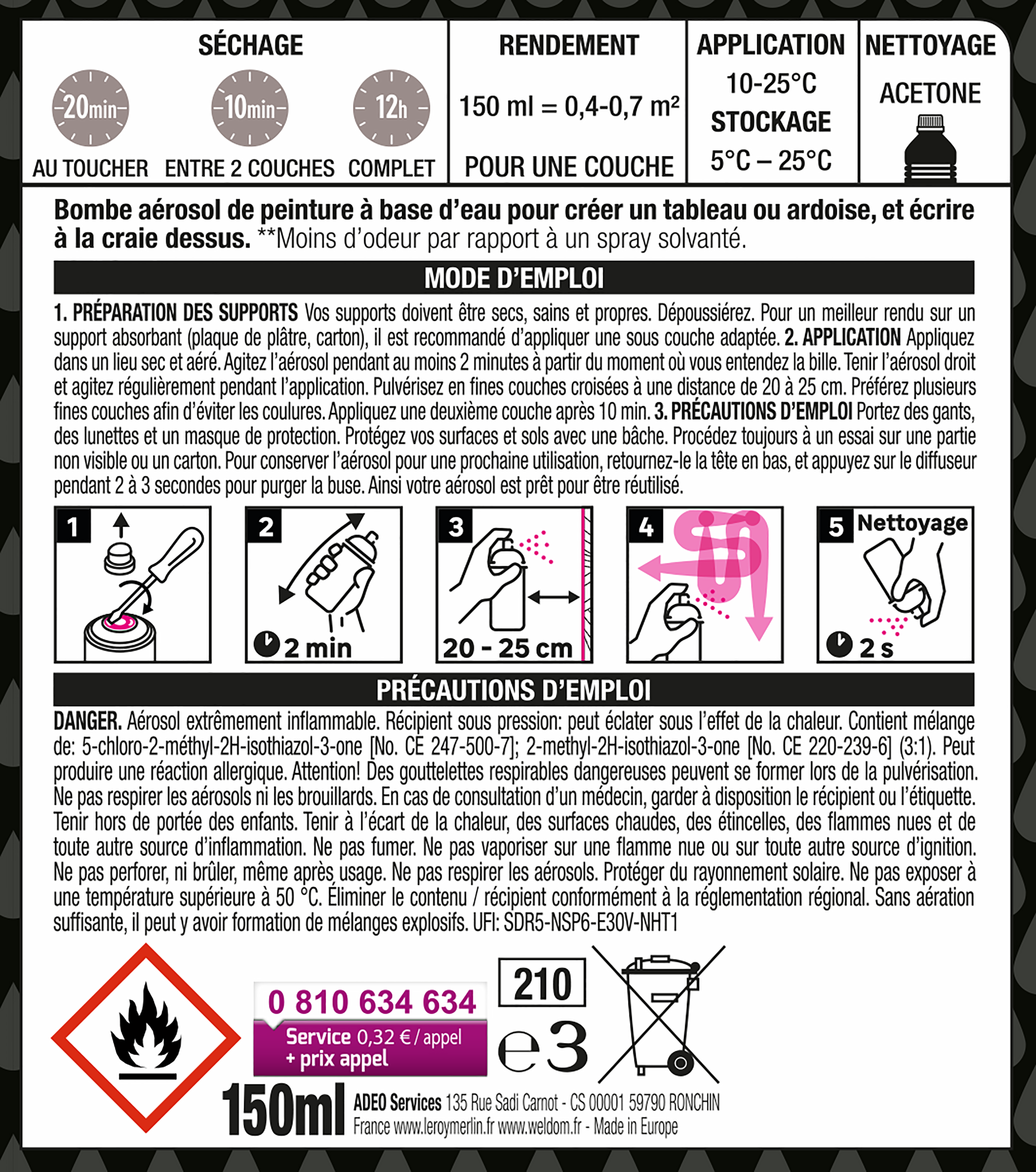 Bombe de peinture Tableau LUXENS noir mat 150 ml - 5