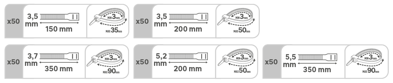 Lot de 250 colliers, diam. 3 à 50 mm, L.150-200, noir ou blanc, LEXMAN - 3