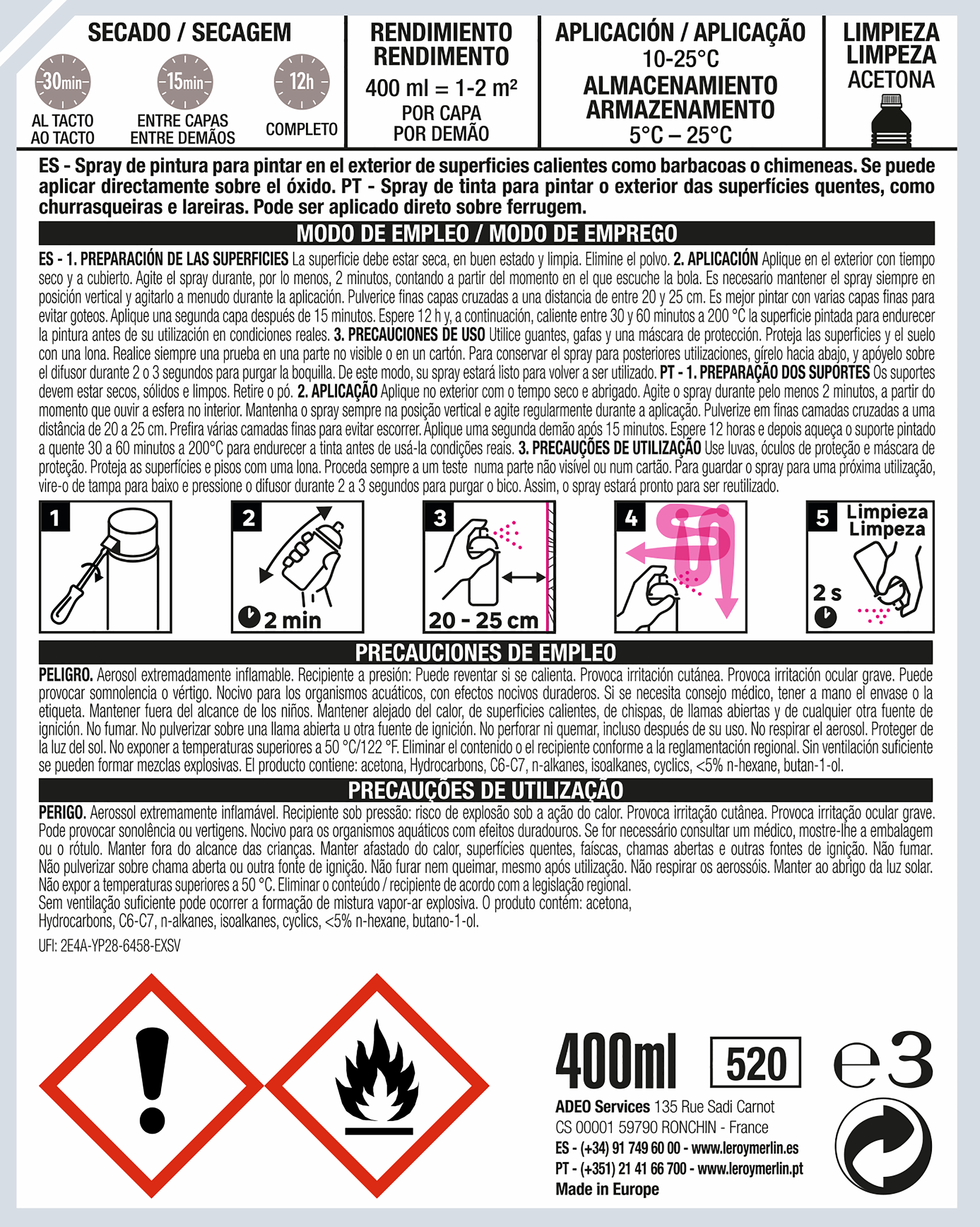 Spray alta temperaturas 650ºC Luxens mate 400ml preto - 6