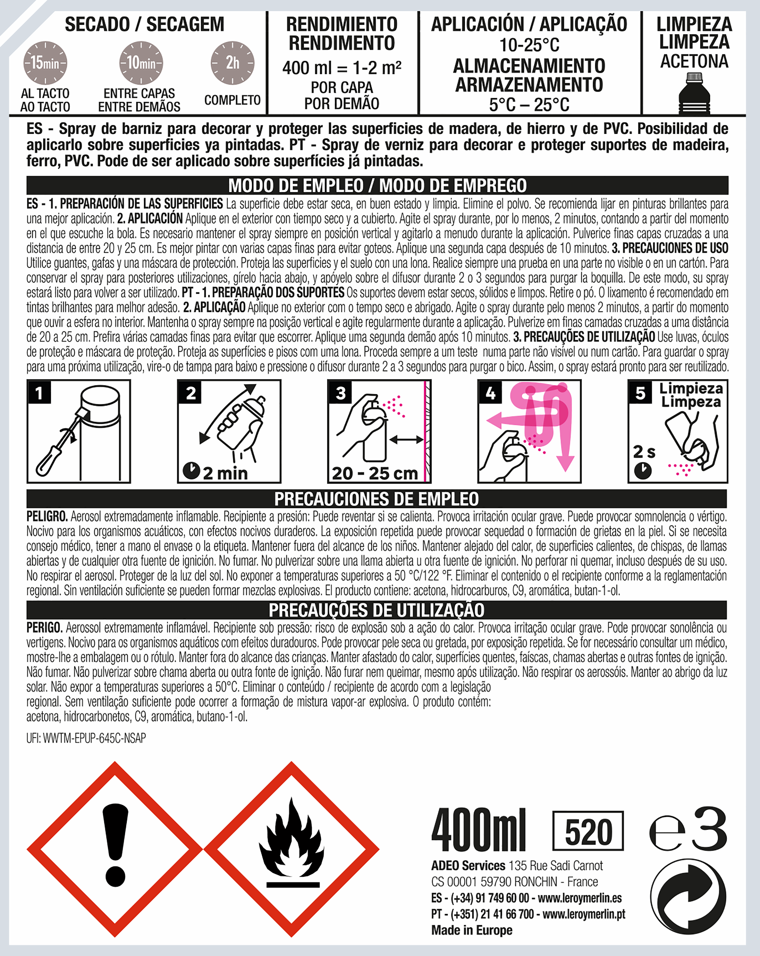 Spray Verniz brilhante Luxens 400ml transparente - 2