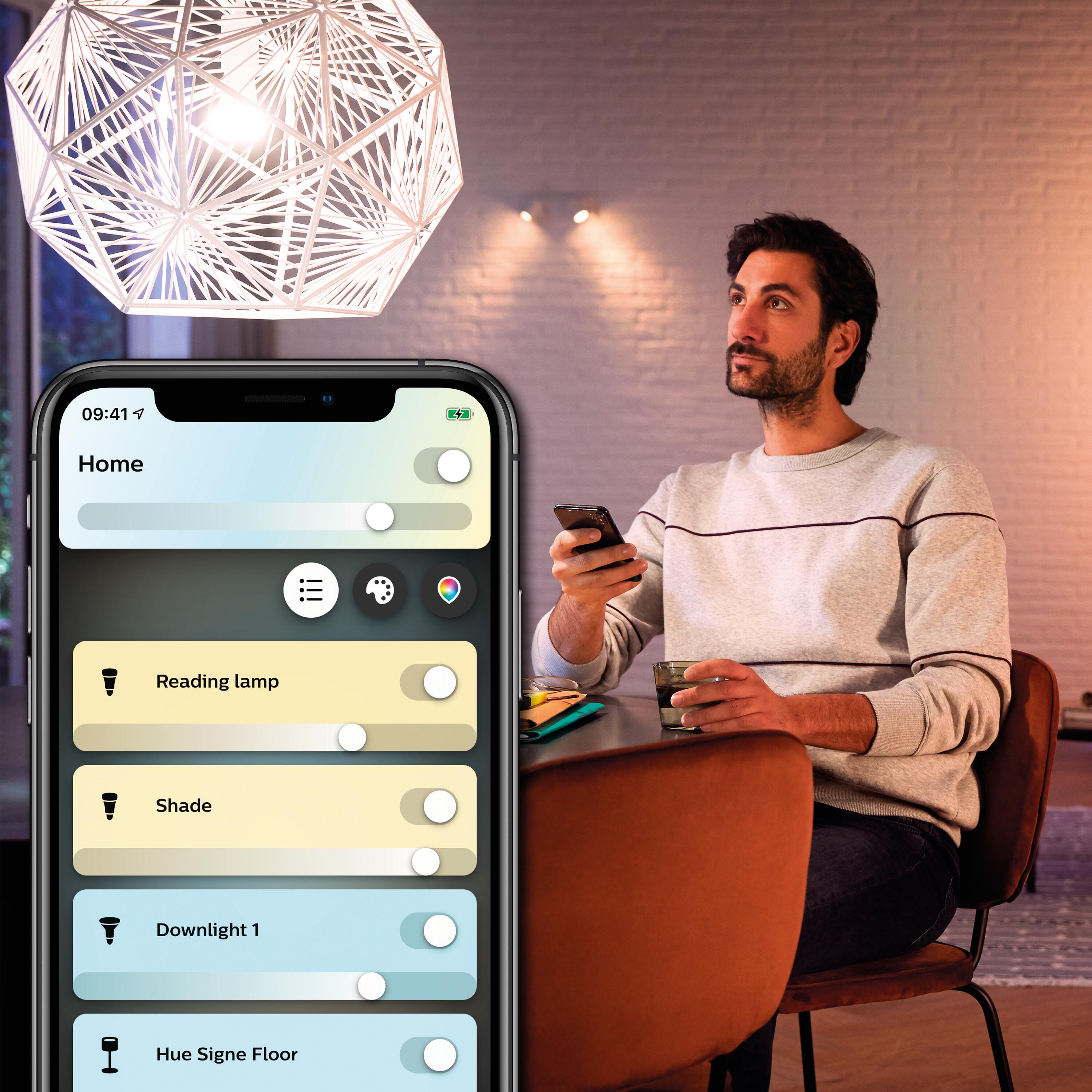 Lampadina smart Hue White Ambiance, LED, E27 goccia, trasparente, cct, 8W= 1055 LM (equiv 75 W), 200° dimmerabile, PHILIPS HUE - 5