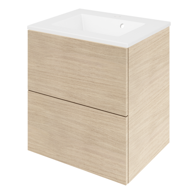 Meuble vasque 2t l.60 x H.64 x P.48cm effet chêne naturel Neo line