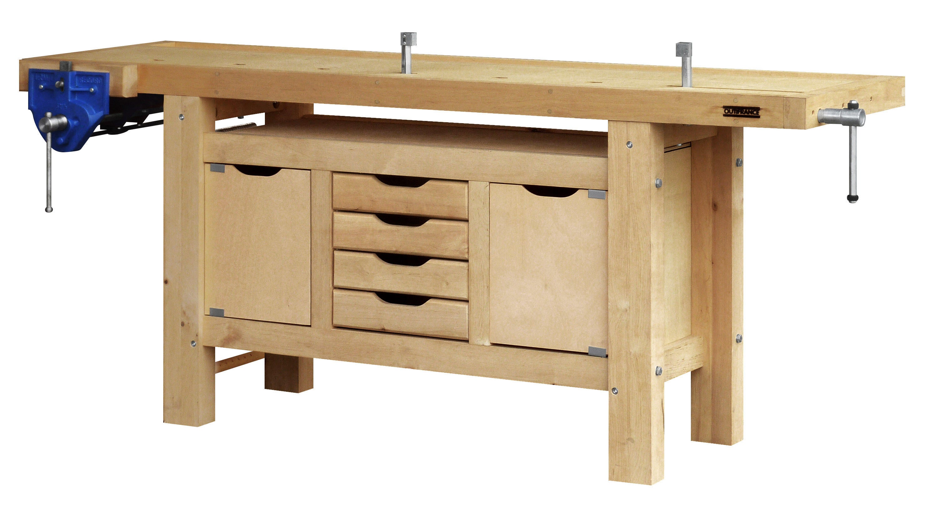 Etabli de menuisier en bois OUTIFRANCE avec 2 portes et 4 tiroirs, 200 cm - 2