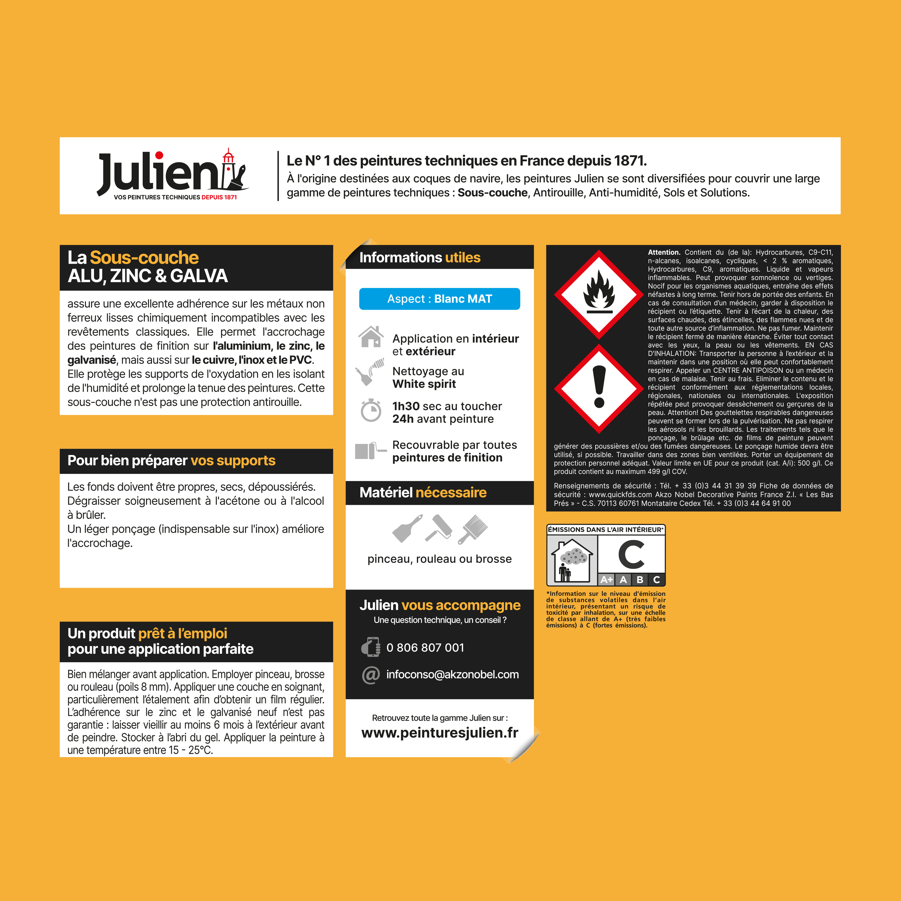 Sous-couche aluminium, zinc, cuivre, galvanisé, JULIEN, 2.5 l - 3