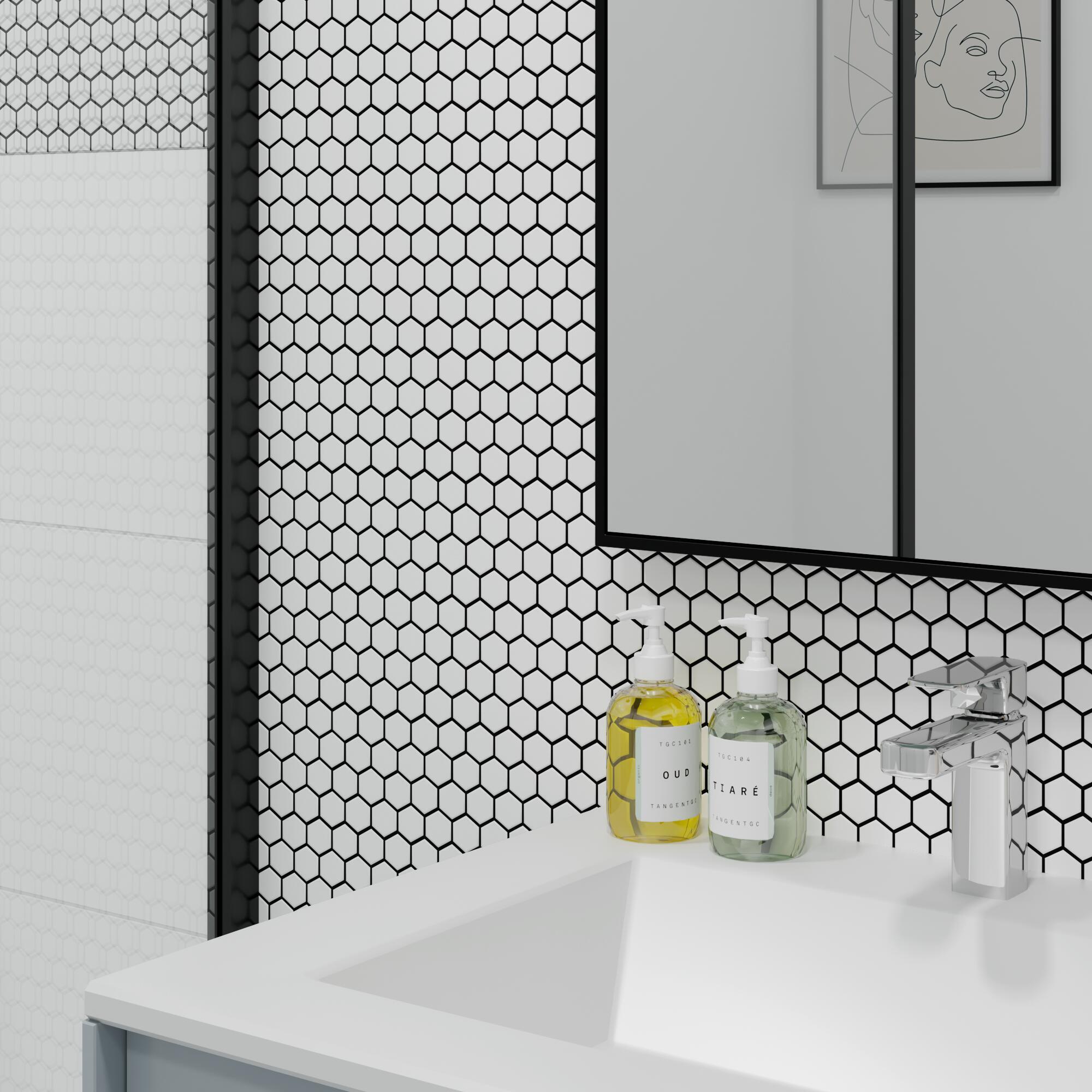 1 plaque de mosaïque Hexagon porcelaine blanc 32 x 27.5 cm ARTENS - 2