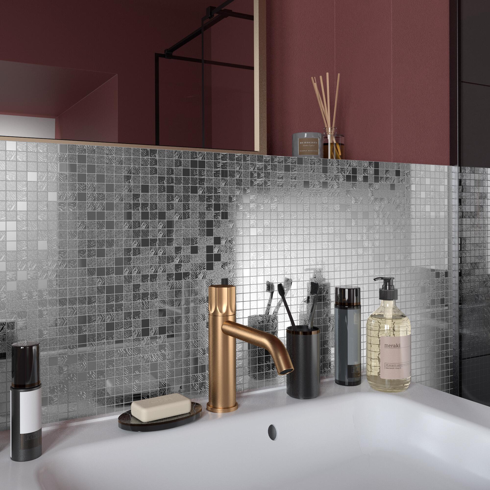 Mosaico in vetro Ice Mirror argento lucido L 29.7 x L 29.7cm x Sp. 4 mm - 4