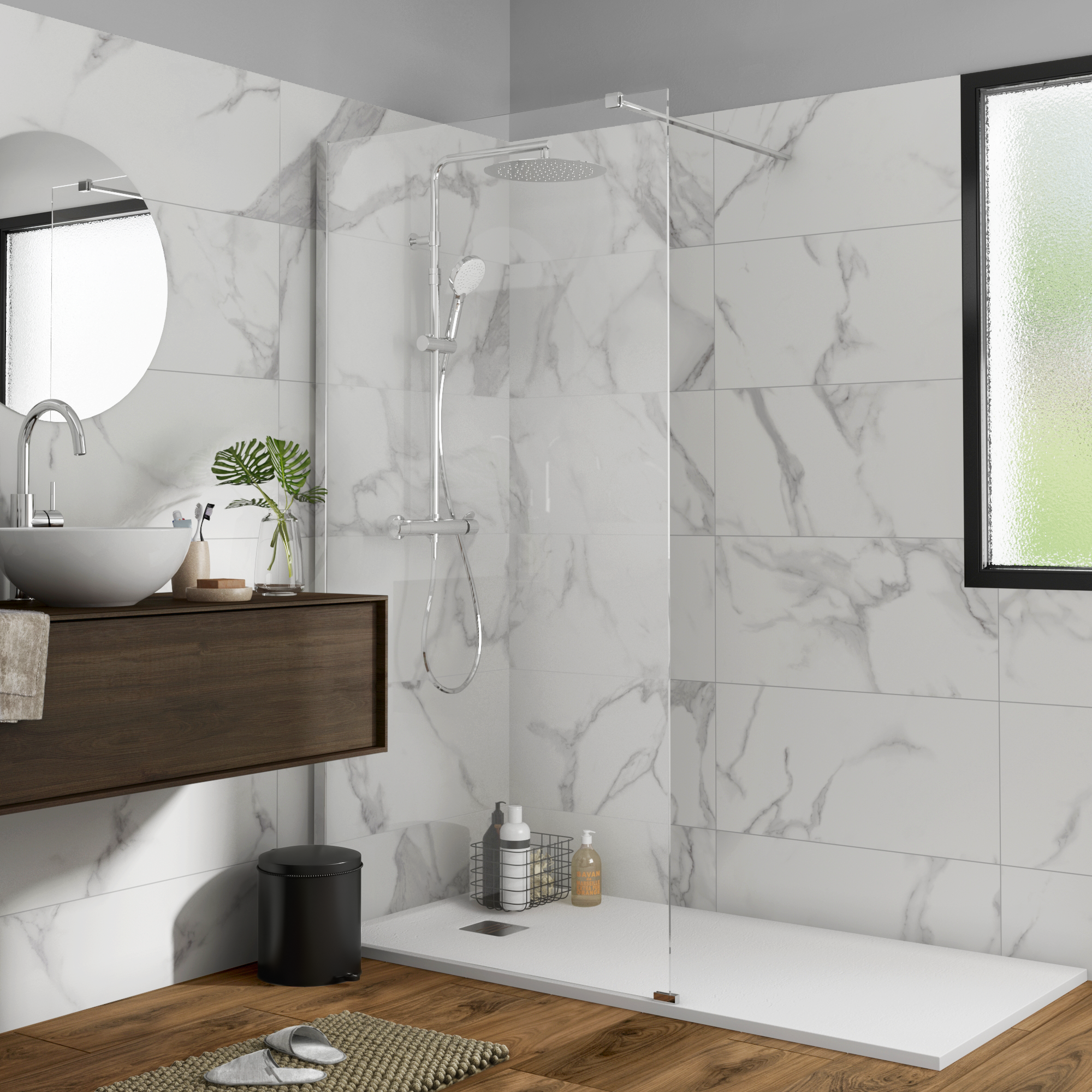 Salle De Bain Italienne Le luxe d'une douche à l'italienne marbrée | Leroy Merlin