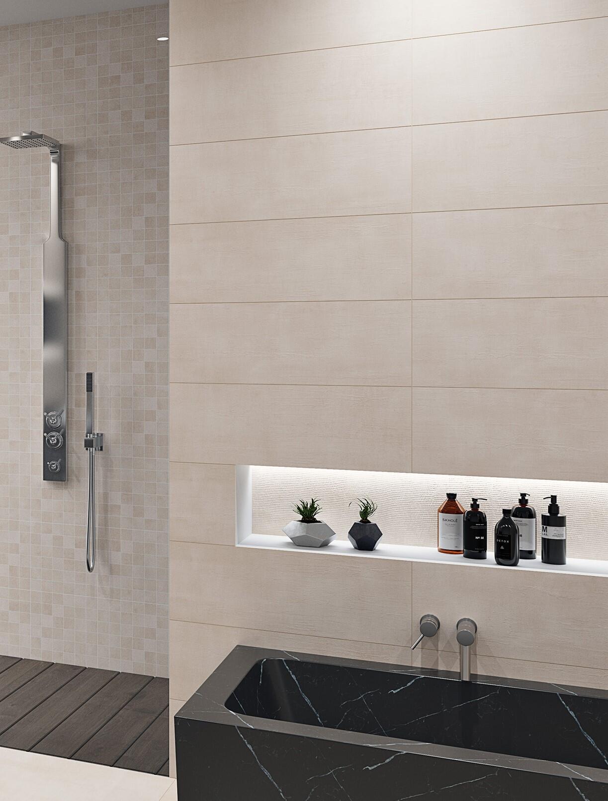 Carrelage mur intérieur effet béton beige Eclipse l.30 x L.90 cm - 2