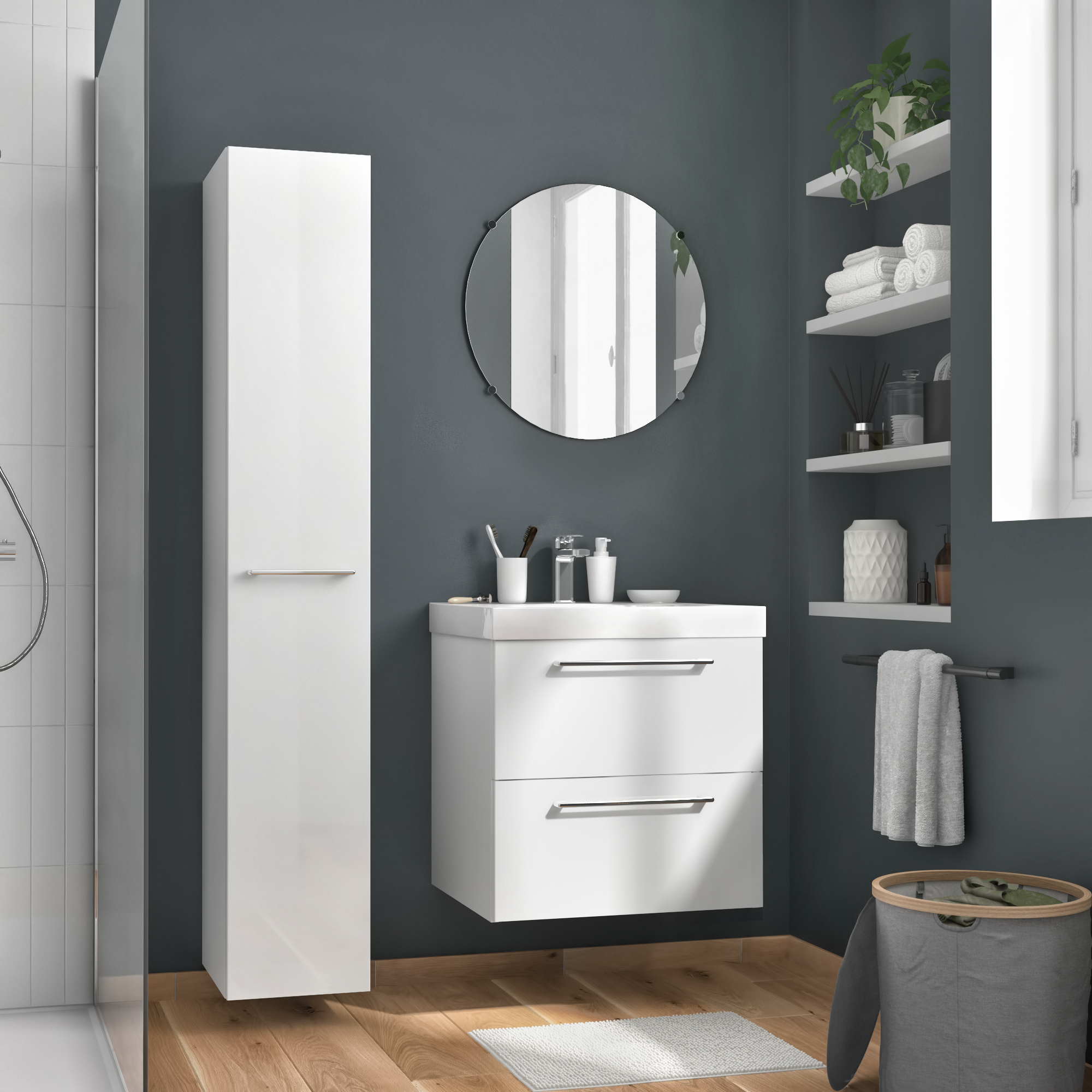 Meuble de salle de bains, Remix l.60 x H.58 x P.46 cm, blanc, Remix - 2