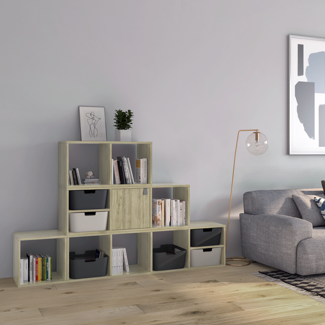 Meuble de rangement SPACEO Kub, façade blanc / caisson chêne H.108 x l.175 x P.3