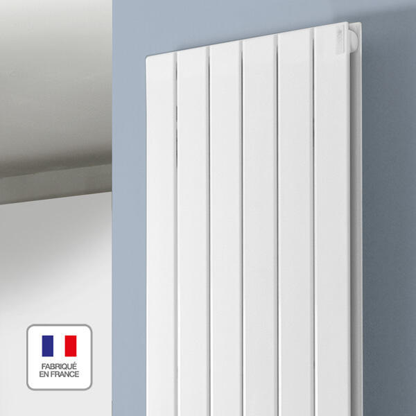 Radiateur eau chaude vertical Lina, Acova.
Existe en blanc et 3 couleurs, blanc, noir, gris aluminium, gris anthracite
Format vertical et horizontal 
8 possibilités de raccordement
4 orifices