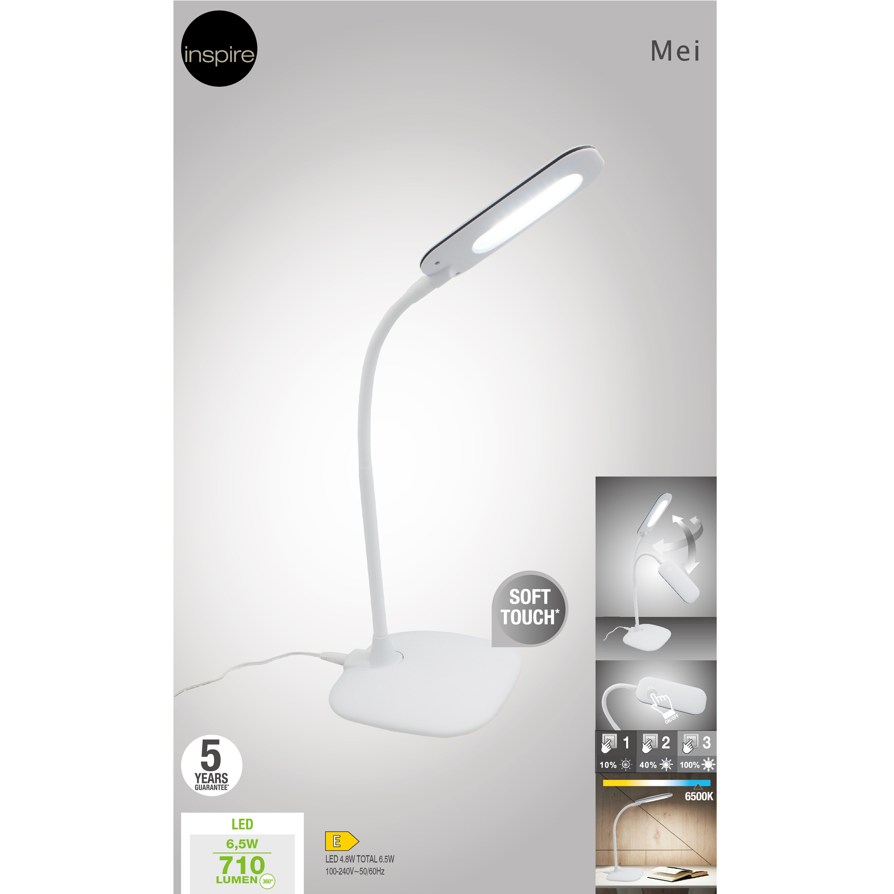 Lampe de bureau Mei tactile, blanc, H.55 cm, INSPIRELED - 4