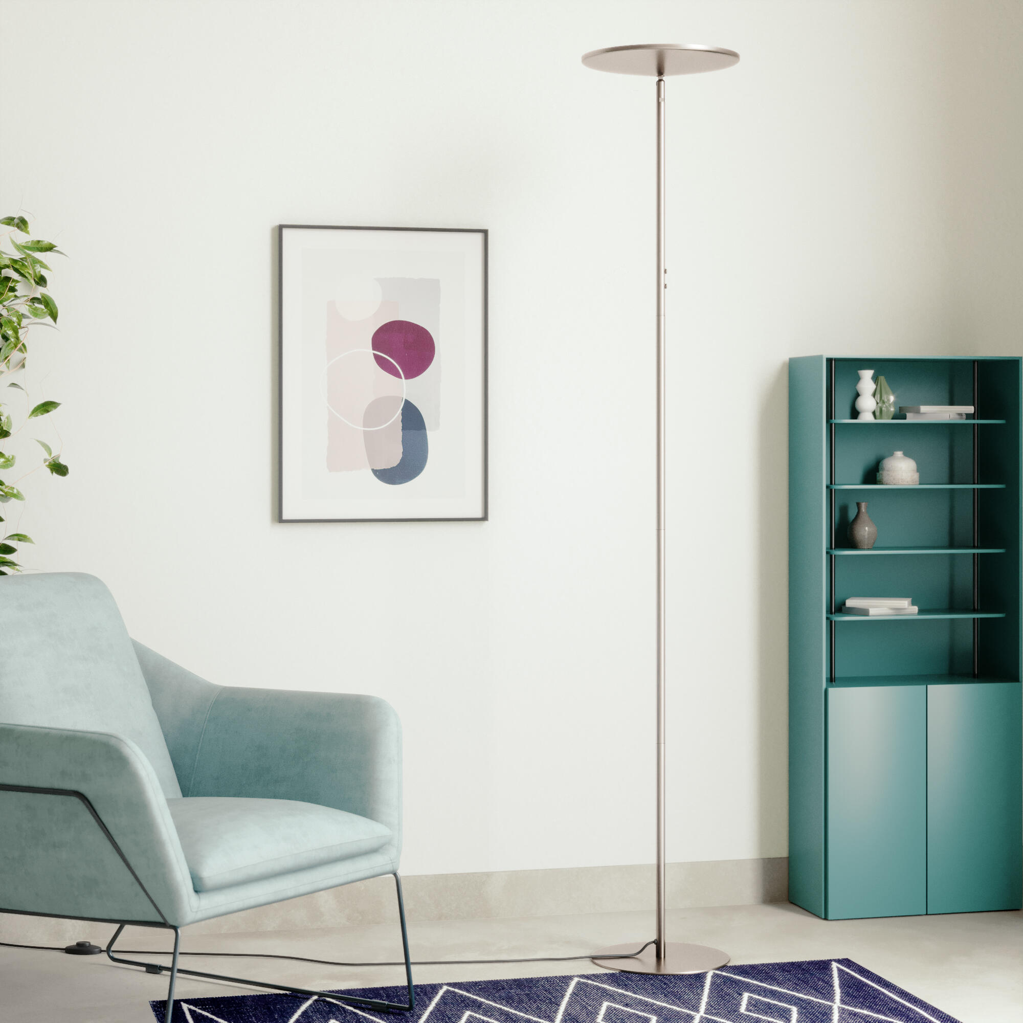 Lampadaire ACKBAR nickel mat avec tête et liseuse orientables