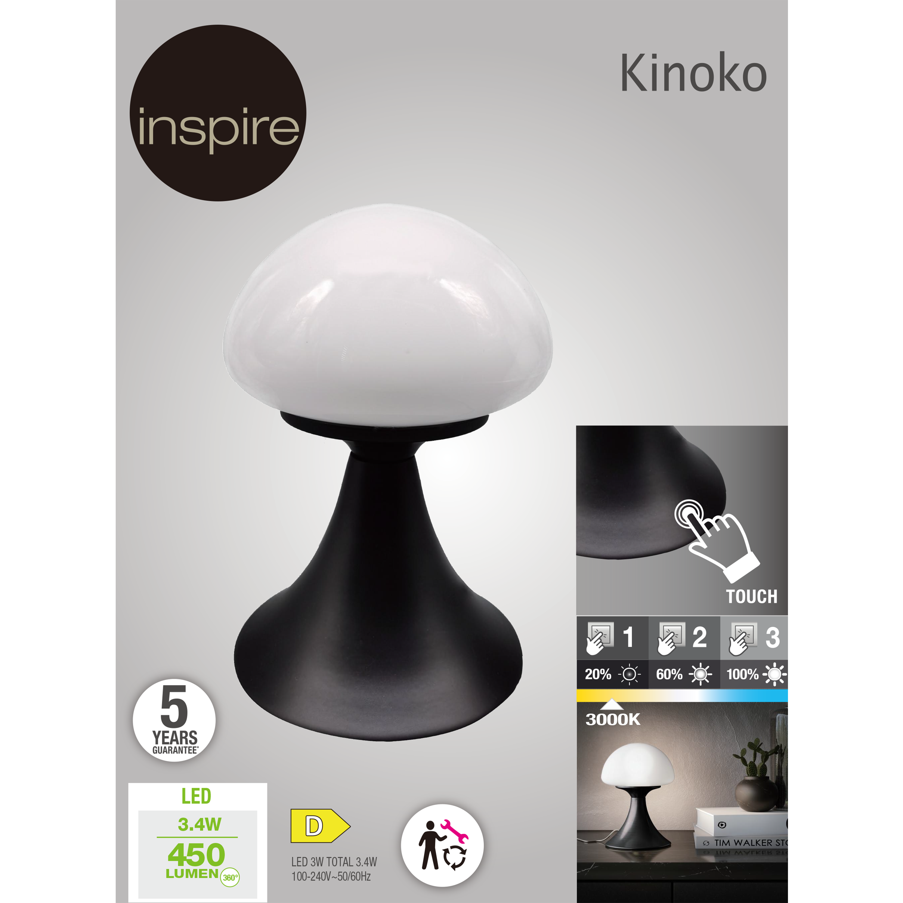 Lampe LED Kinoko produit sans caractéristiques spécifiques, cristal, noir, H.22 - 7