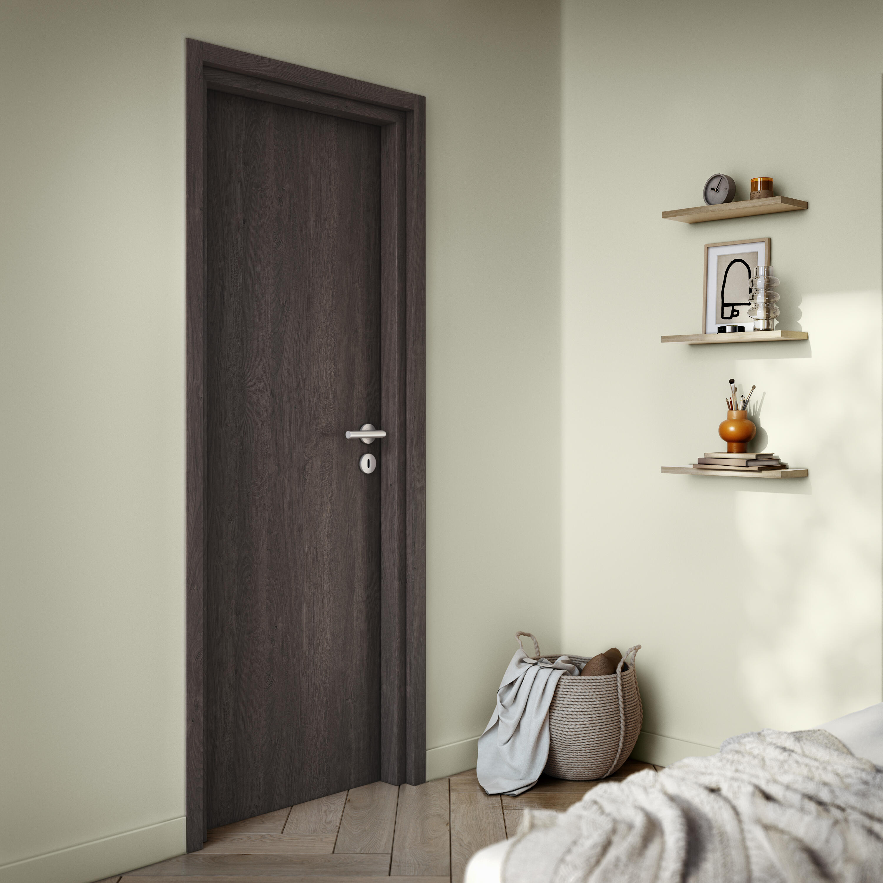 Porta interna a battente Ashy in MDF colore noce, L 80 x H 210 cm, apertura reversibile
