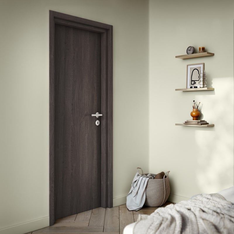 Porta interna a battente Ashy in MDF colore noce, L 80 x H 210 cm, apertura reversibile