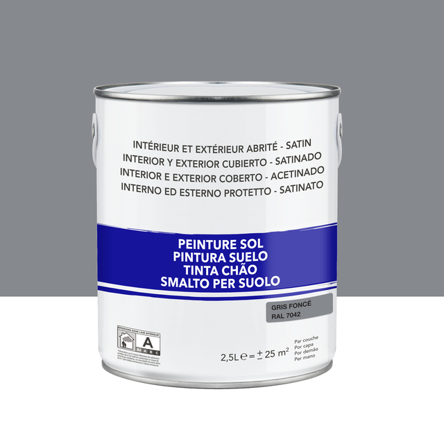 Peinture sol, RAL 7042, gris foncé satiné, 2.5 l