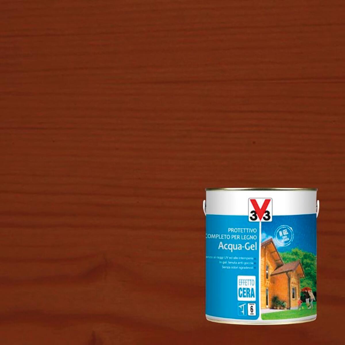 Impregnante per legno da esterno a base acqua V33 Acqua-Gel noce antico satinato 2.5 lt, 6 anni di protezione. - 2