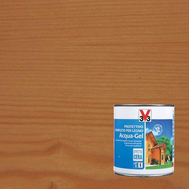 Impregnante per legno da esterno a base acqua V33 Acqua-Gel noce scuro satinato 0.75 lt, 6 anni di protezione.