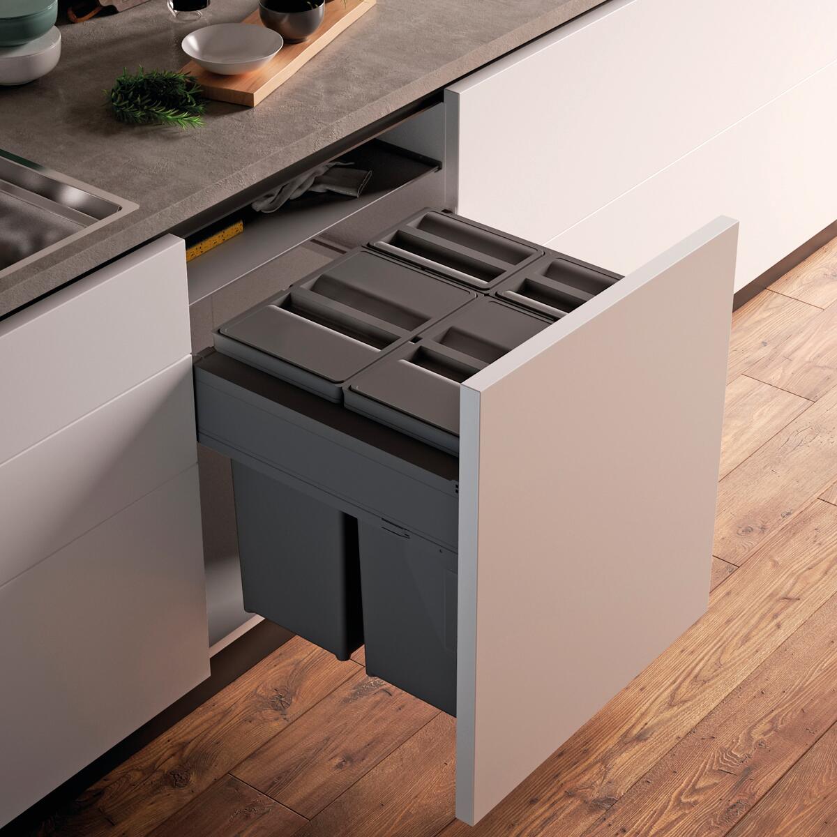 Pattumiera estraibile raccolta differenziata DELINIA manuale antracite  72 L - 2