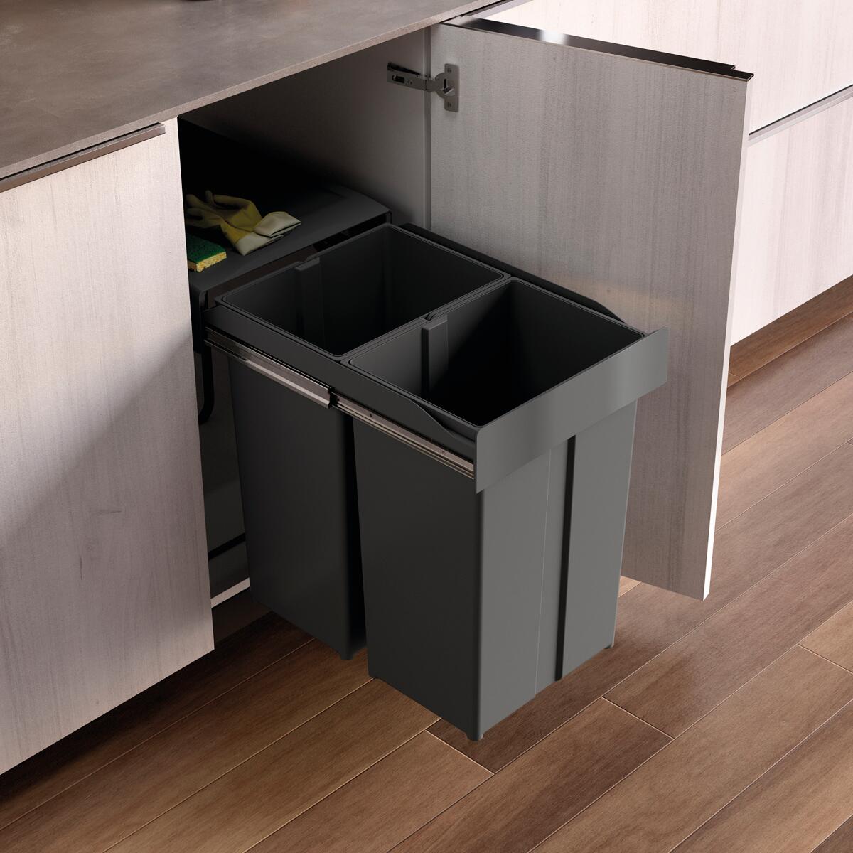 Pattumiera estraibile raccolta differenziata DELINIA manuale antracite  58 L - 2