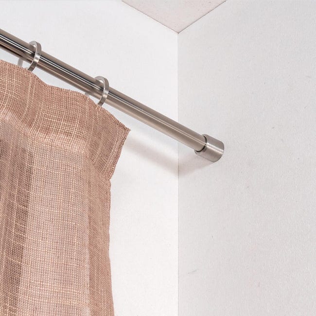 InCasa Bastone Per Tende 20 Mm Acciaio Satinato - Asta Tenda A Soffitto L. 280 Cm Con Supporti E Anelli