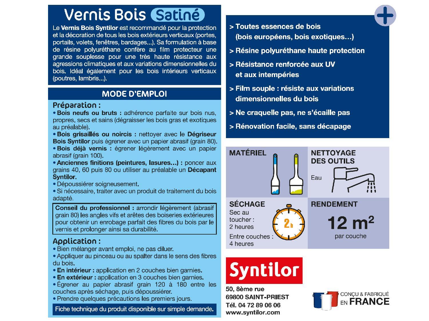 Vernis pour bois extérieur SYNTILOR Bois incolore satiné 0.25 l - 4