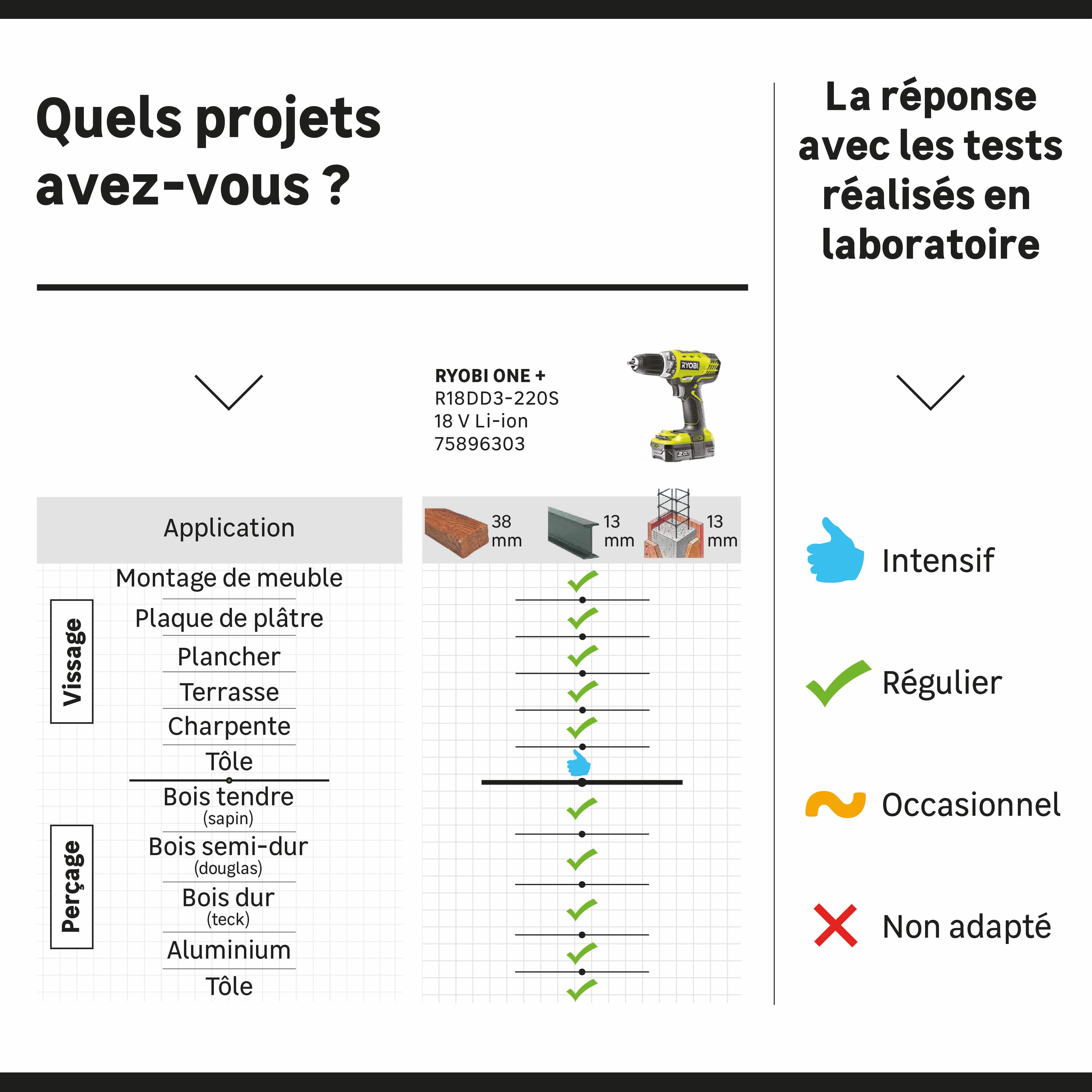 Perceuse sans fil RYOBI ONE+ R18DD3-220S 18V, 2 batteries 2Ah - 10