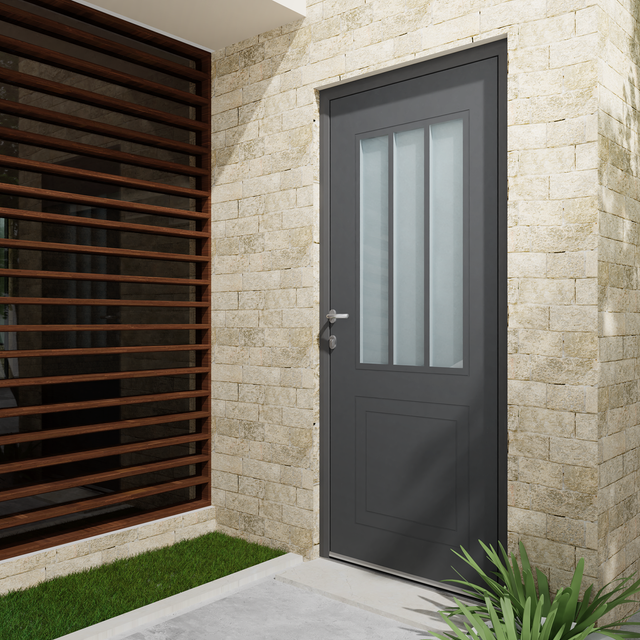 Porte d'entrée Alu Atelier Essentiel H.215 x l.90 cm 1/2 gris anthr., p. droit