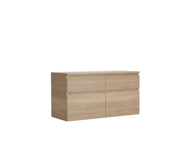 Meuble salle de bains double vasque l.120x H.62.5x P.48, placage chêne, Natural