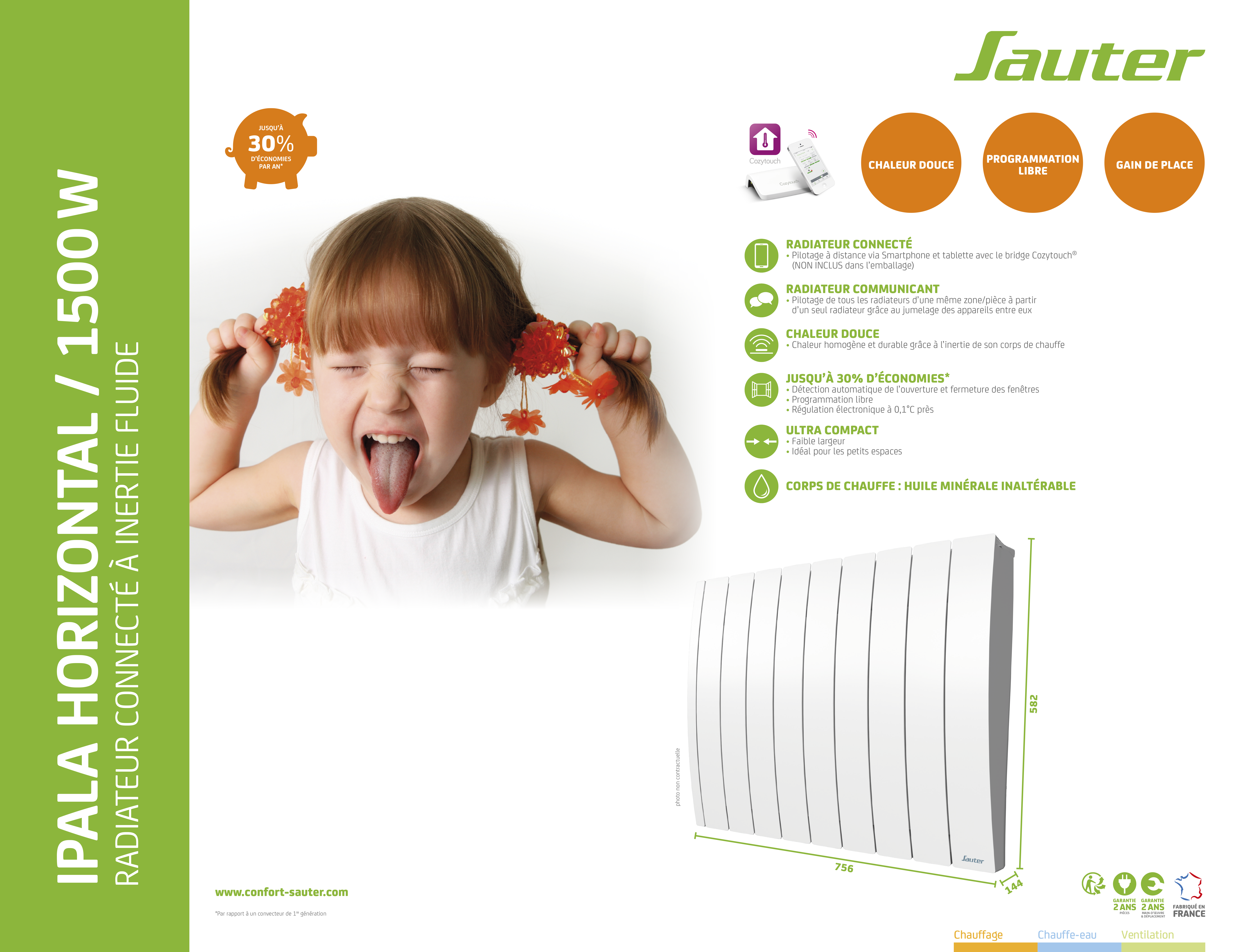 Radiateur électrique connecté à inertie fluide 1500W SAUTER Ipala horizontal - 10