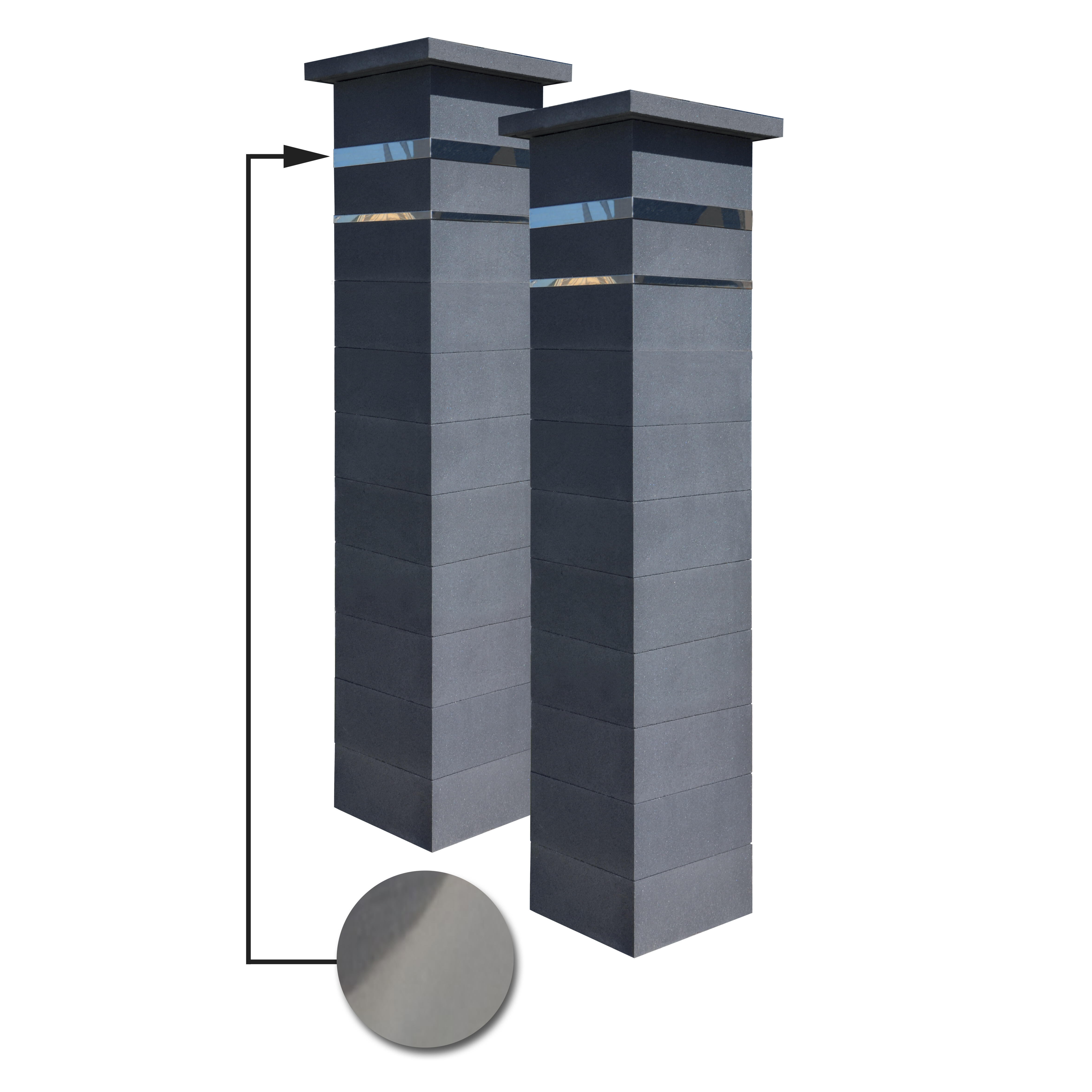 Kit 2 piliers Assya noir + 2 inserts lisses inox, H.1,88 m - 2