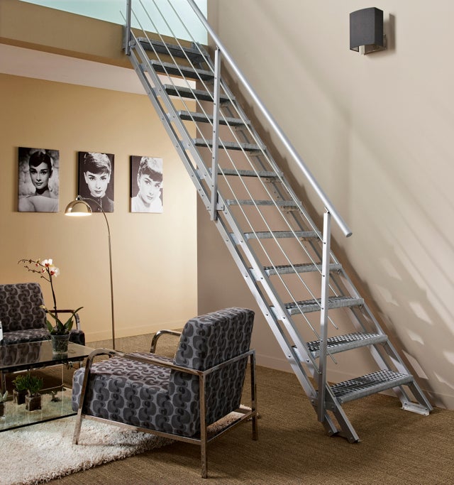 Escalier droit ESCAVARIO galvanisé 12 marches, l.78 cm