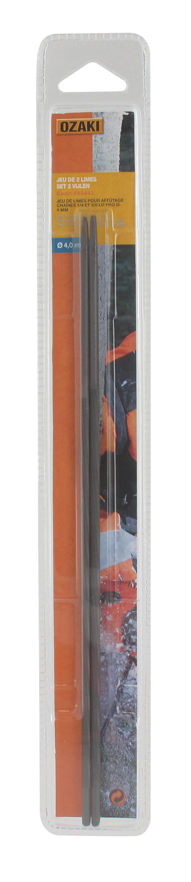 Jeu de 2 limes OZAKI F93442 diamètre 4mm pour affûtage de chaîne pas 3/8