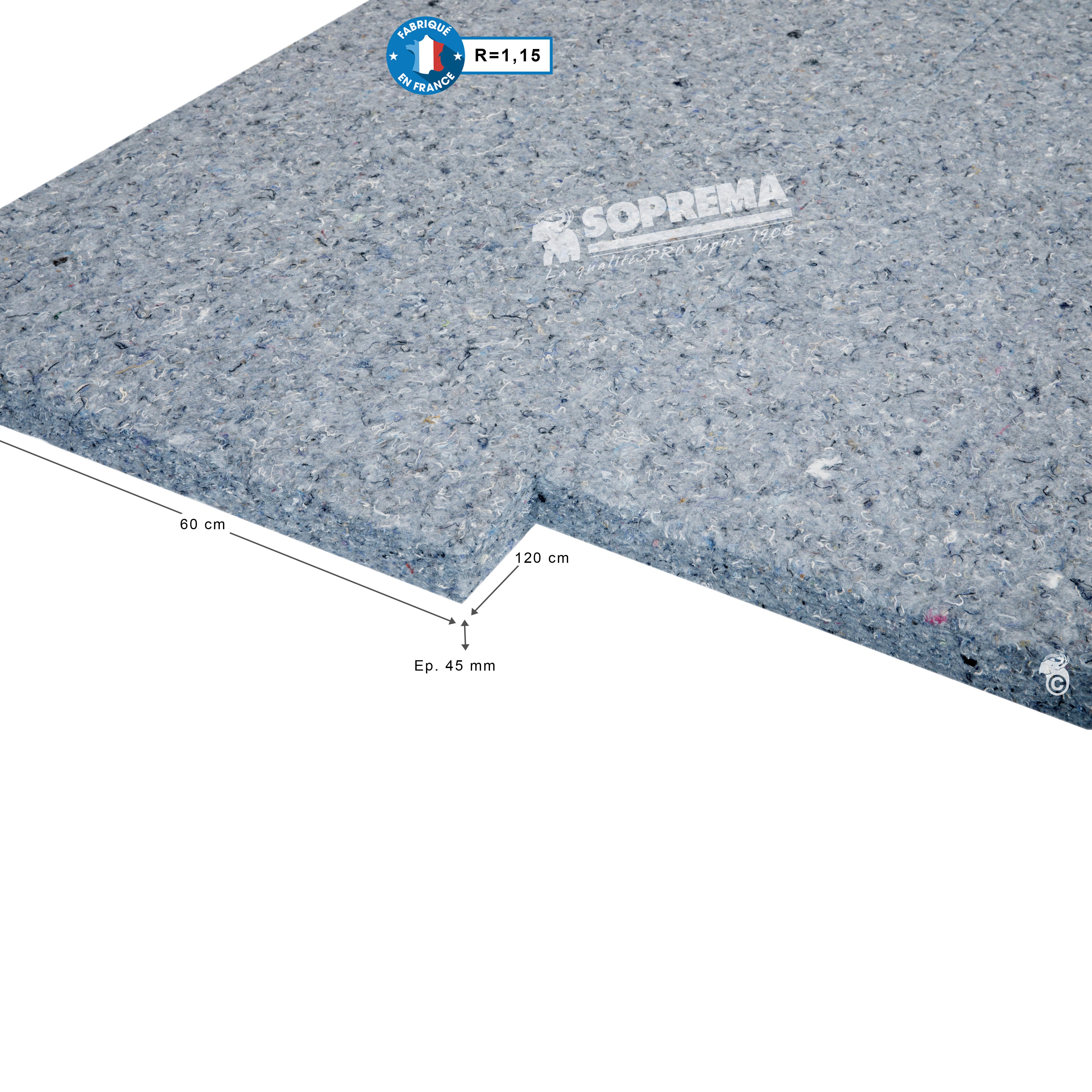 13 panneaux en laine de coton recyclé PAVATEXTIL 120x60cm, Ep.4.5cm, R=1.15 - 6