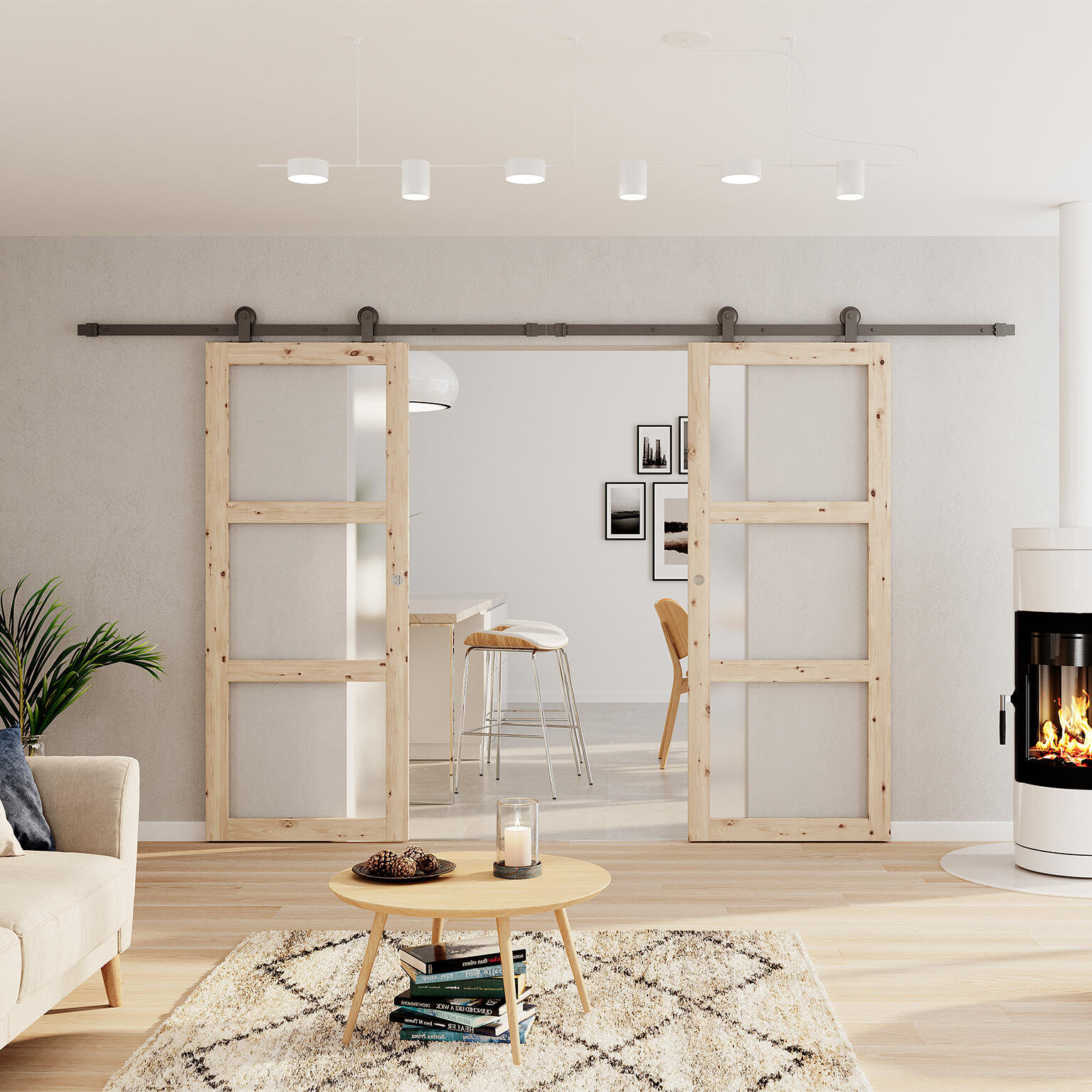 Porte coulissante bois Argan vitrée, H.204 x l.83 cm - 2