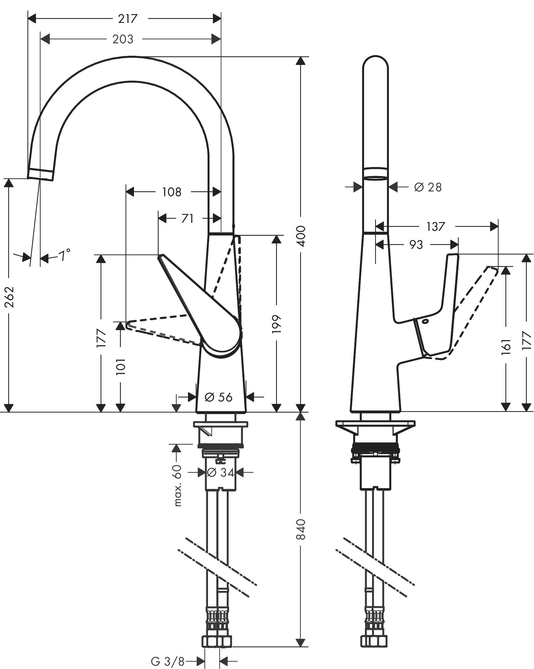 Rubinetto da cucina fisso a collo di cigno Talis S 260 argento cromato lucido HANSGROHE - 4