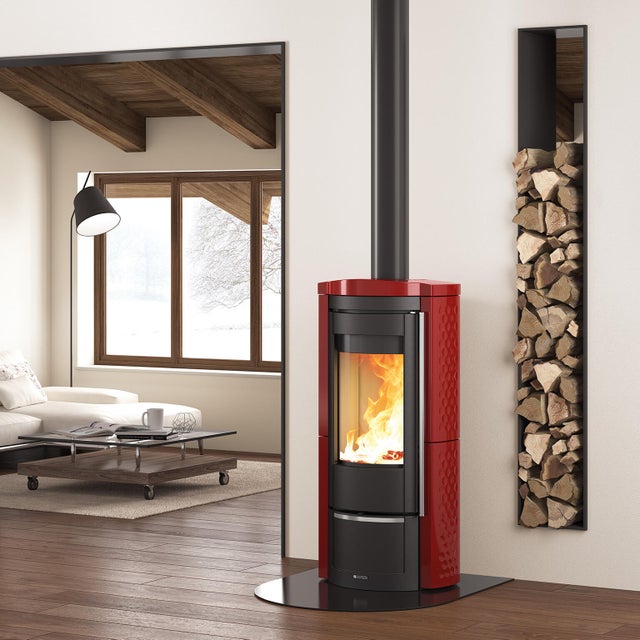 Poêle à bois EXTRAFLAME Liu bordeaux, 7.5 kW
