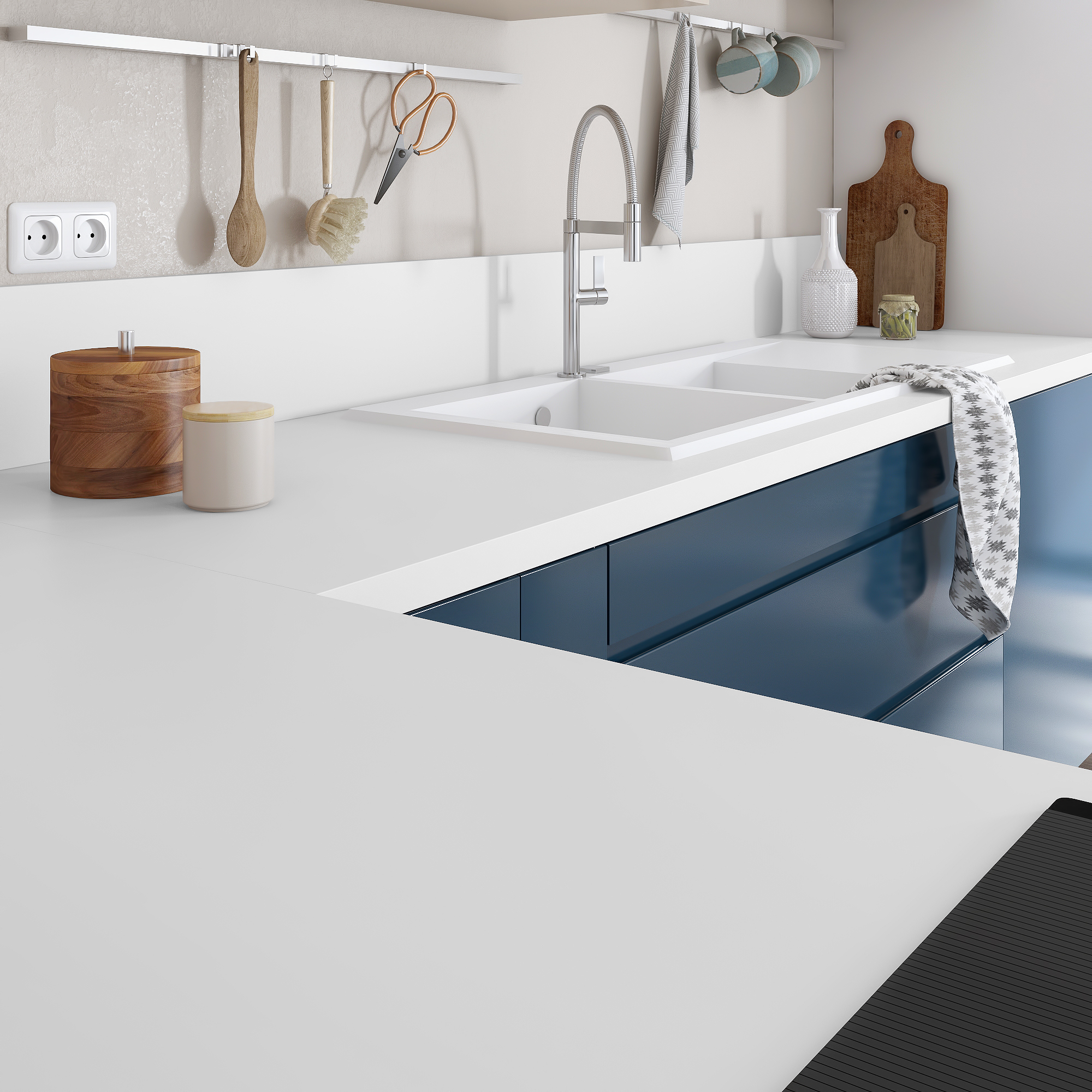 Crédence stratifié réversible Blanc mat/Ardoise L.300 x H.64 x Ep.0.9cm - 5