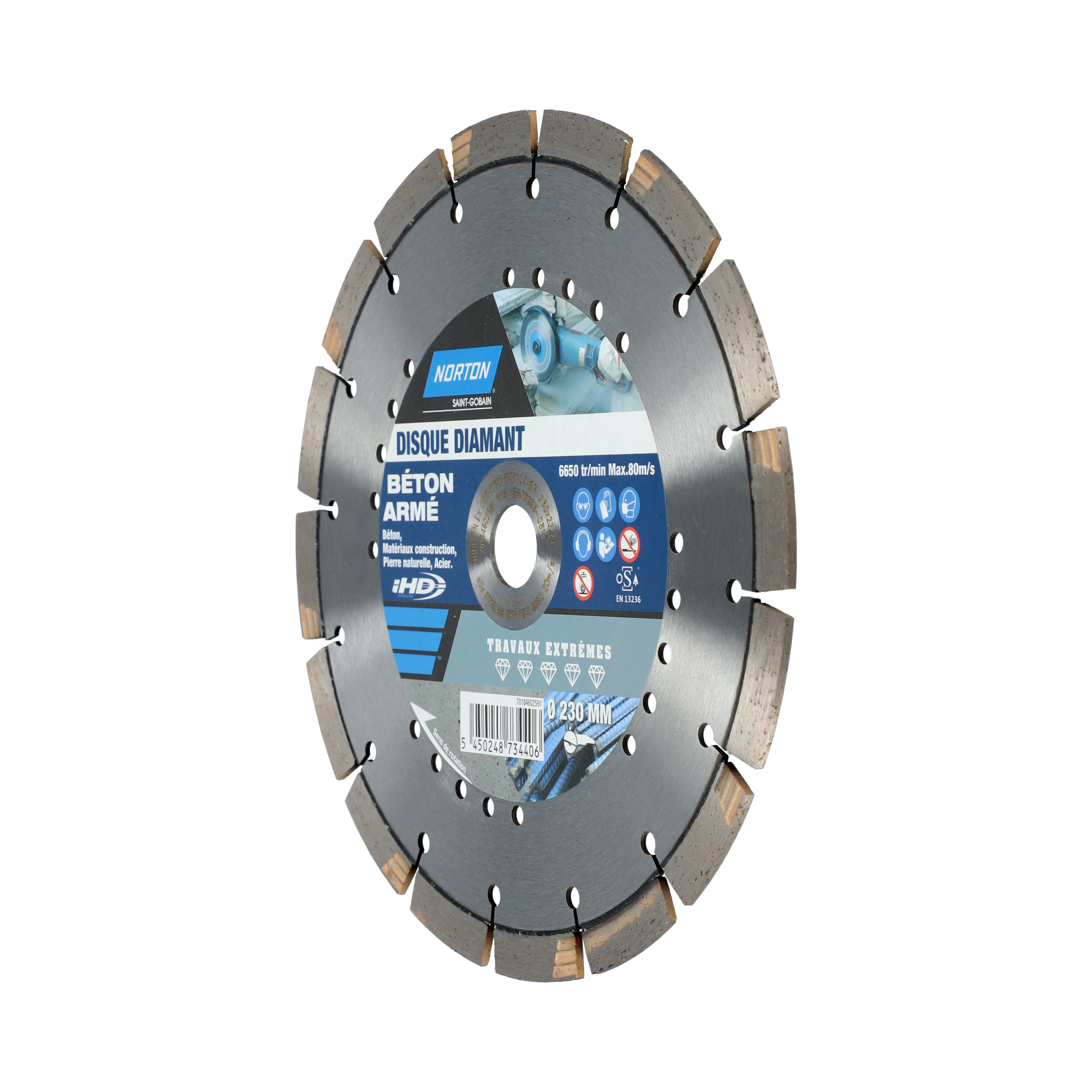 Disque diamant extrême segmenté pour matériaux de construction NORTON,Diam.230mm - 2